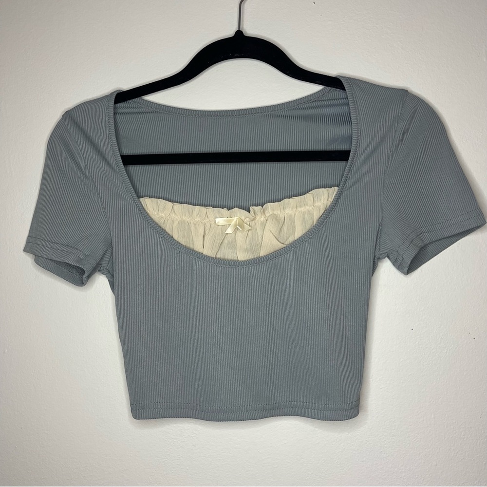 Cottagecore Blue Crop Top with Bow